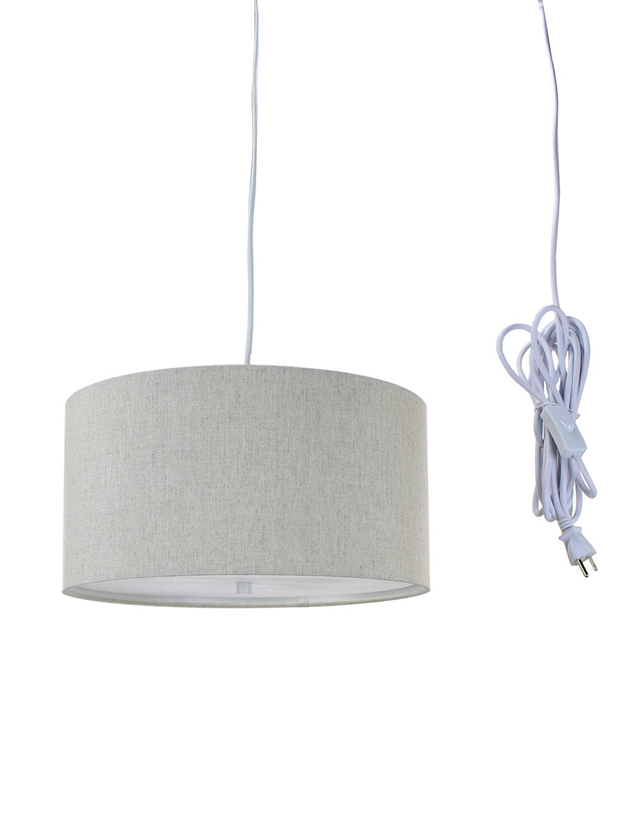 14"W 2 Light Swag Plug-In Pendant Textured Oatmeal with Diffuser White Cord
