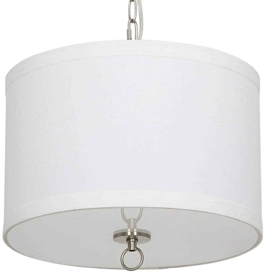 14"W Light Pendant Brushed Nickel Finish with Oatmeal Linen Shade