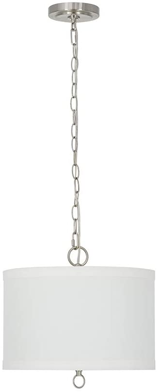 14"W Light Pendant Brushed Nickel Finish with Oatmeal Linen Shade