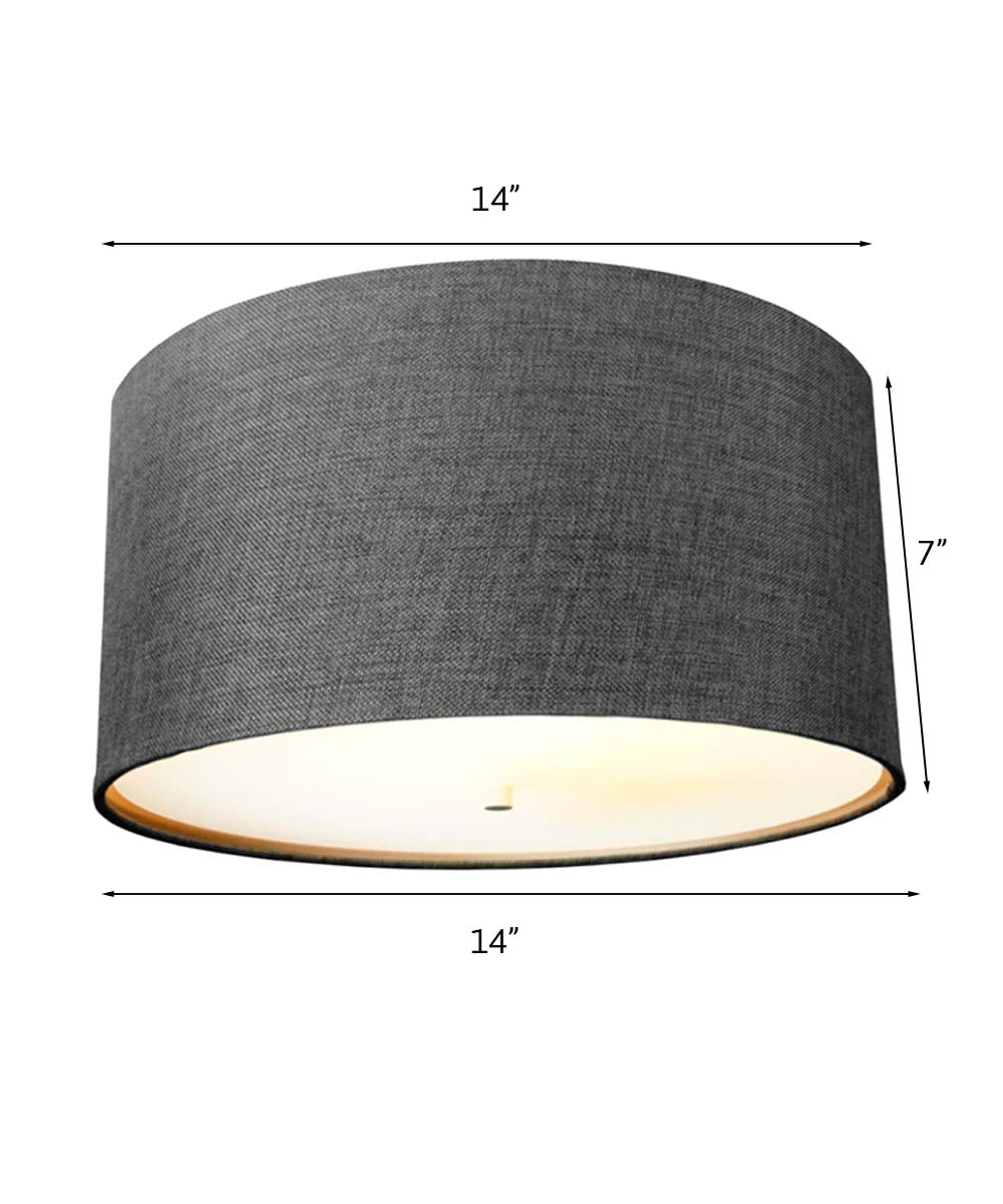 14"W Moderne Flush Mount Conversion Kit Granite Gray Burlap Hardback Drum Lampshade