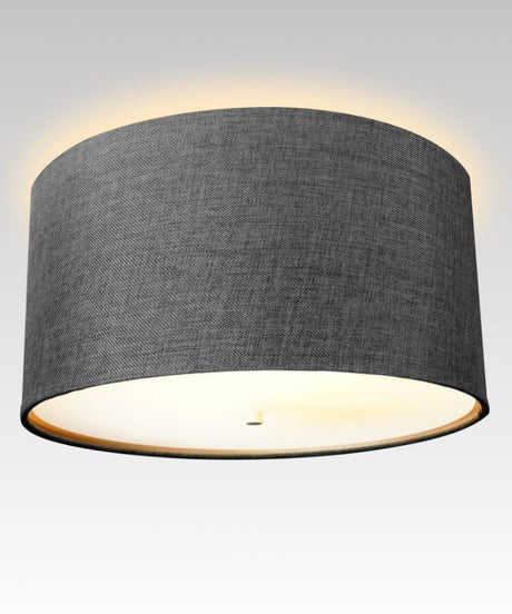 14"W Moderne Flush Mount Conversion Kit Granite Gray Burlap Hardback Drum Lampshade