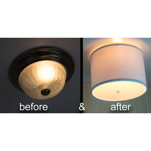 14"W Moderne Flush Mount Conversion Kit White Fabric Drum Lampshade