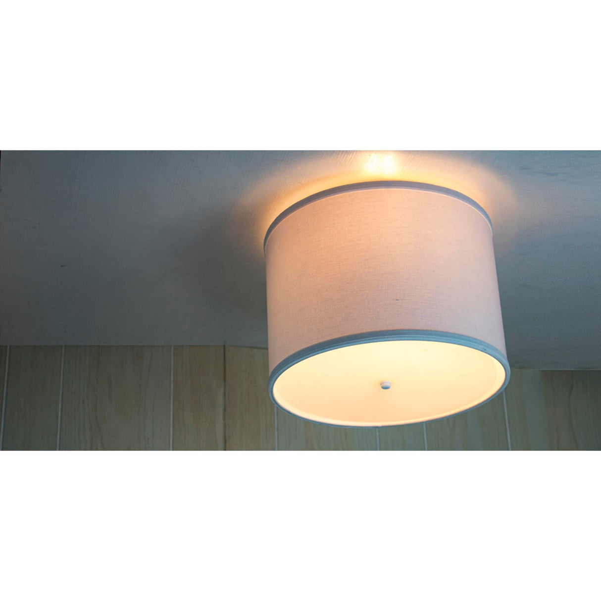 14"W Moderne Flush Mount Conversion Kit White Fabric Drum Lampshade
