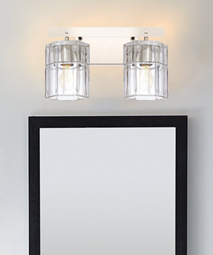 14"W Sloane 2-Light Vanity Polished Nickel with Clear Grooved Glass