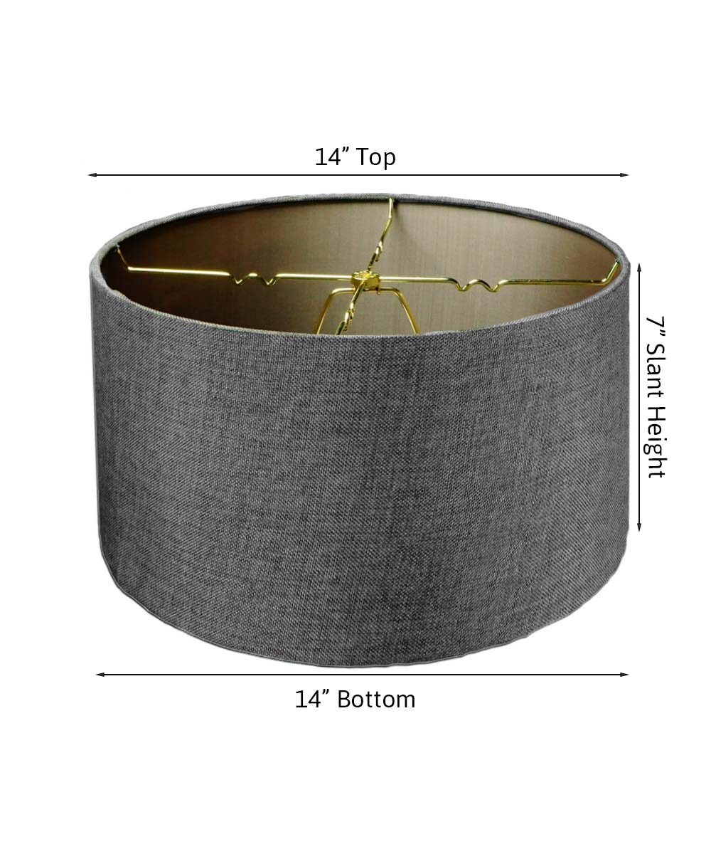 14"W x 7"H Granite Grey Burlap Hardback Drum Lampshade