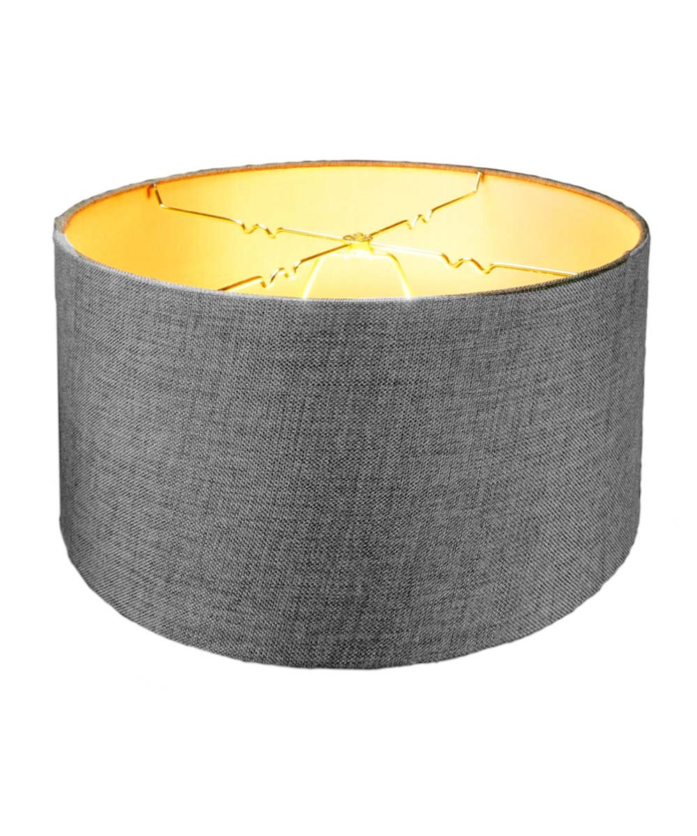 14"W x 7"H Granite Grey Burlap Hardback Drum Lampshade