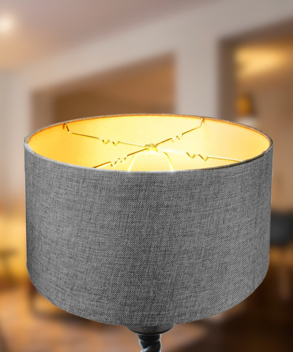 14"W x 7"H Granite Grey Burlap Hardback Drum Lampshade