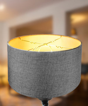 14"W x 7"H Granite Grey Burlap Hardback Drum Lampshade