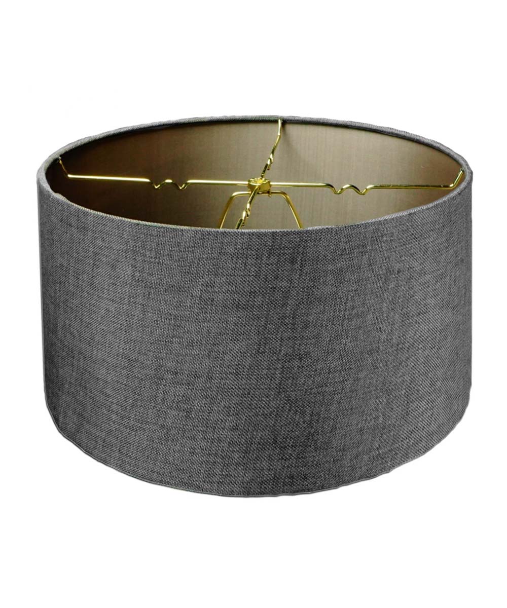 14"W x 7"H Granite Grey Burlap Hardback Drum Lampshade