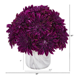15” Dahlia Artificial Arrangement in Marble Finished Vase