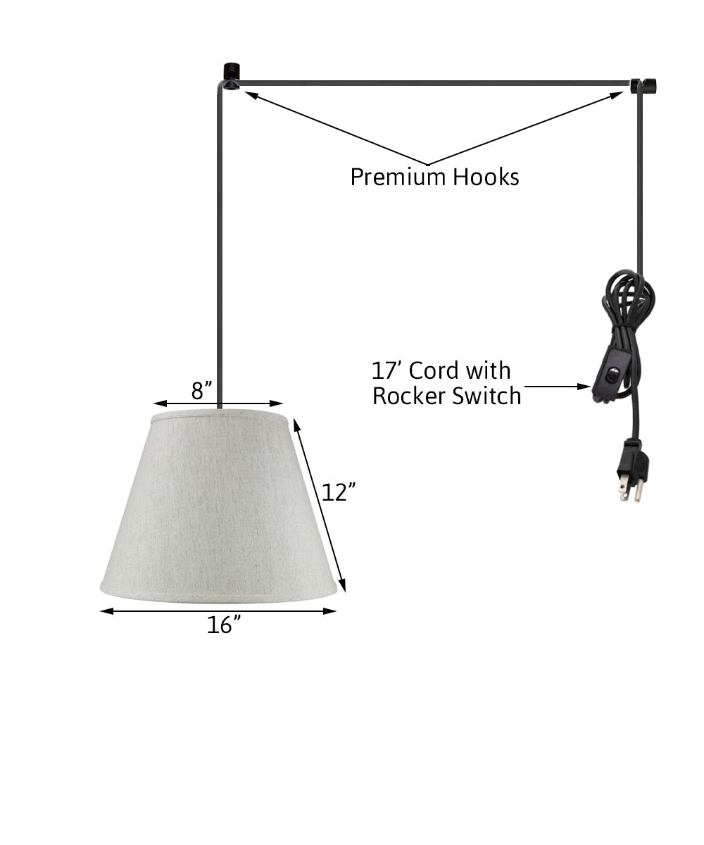 16"W 1 Light Swag Plug-In Pendant Textured Oatmeal Shade Black Cord