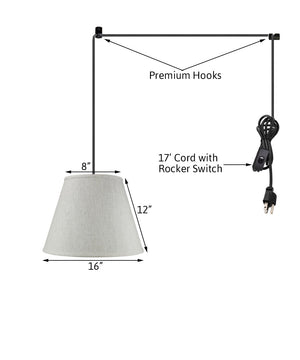 16"W 1 Light Swag Plug-In Pendant Textured Oatmeal Shade Black Cord