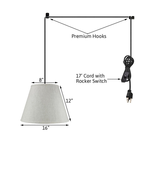 16"W 1 Light Swag Plug-In Pendant Textured Oatmeal Shade Black Cord