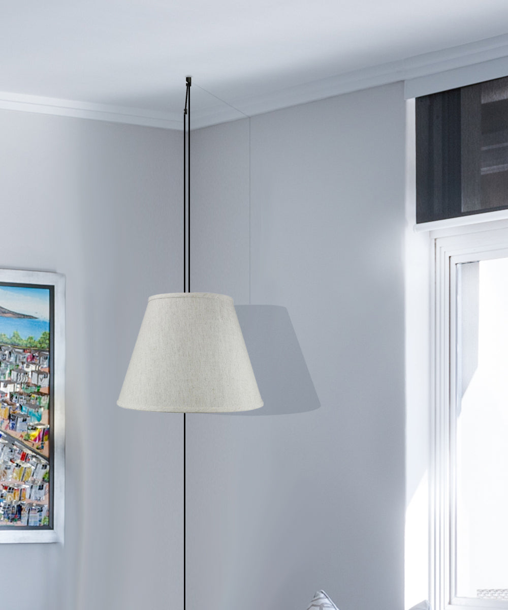 16"W 1 Light Swag Plug-In Pendant Textured Oatmeal Shade Black Cord