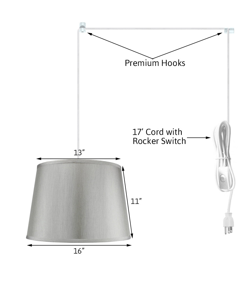 16"W 2 Light Swag Plug-In Pendant Bavarian Gray with Diffuser White Cord