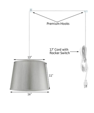 16"W 2 Light Swag Plug-In Pendant Bavarian Gray with Diffuser White Cord