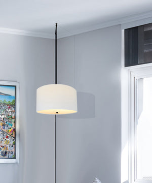 16"W 2 Light Swag Plug-In Pendant White Linen Drum with Diffuser Black Cord