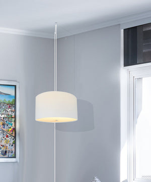 16"W 2 Light Swag Plug-In Pendant White Linen Drum with Diffuser White Cord