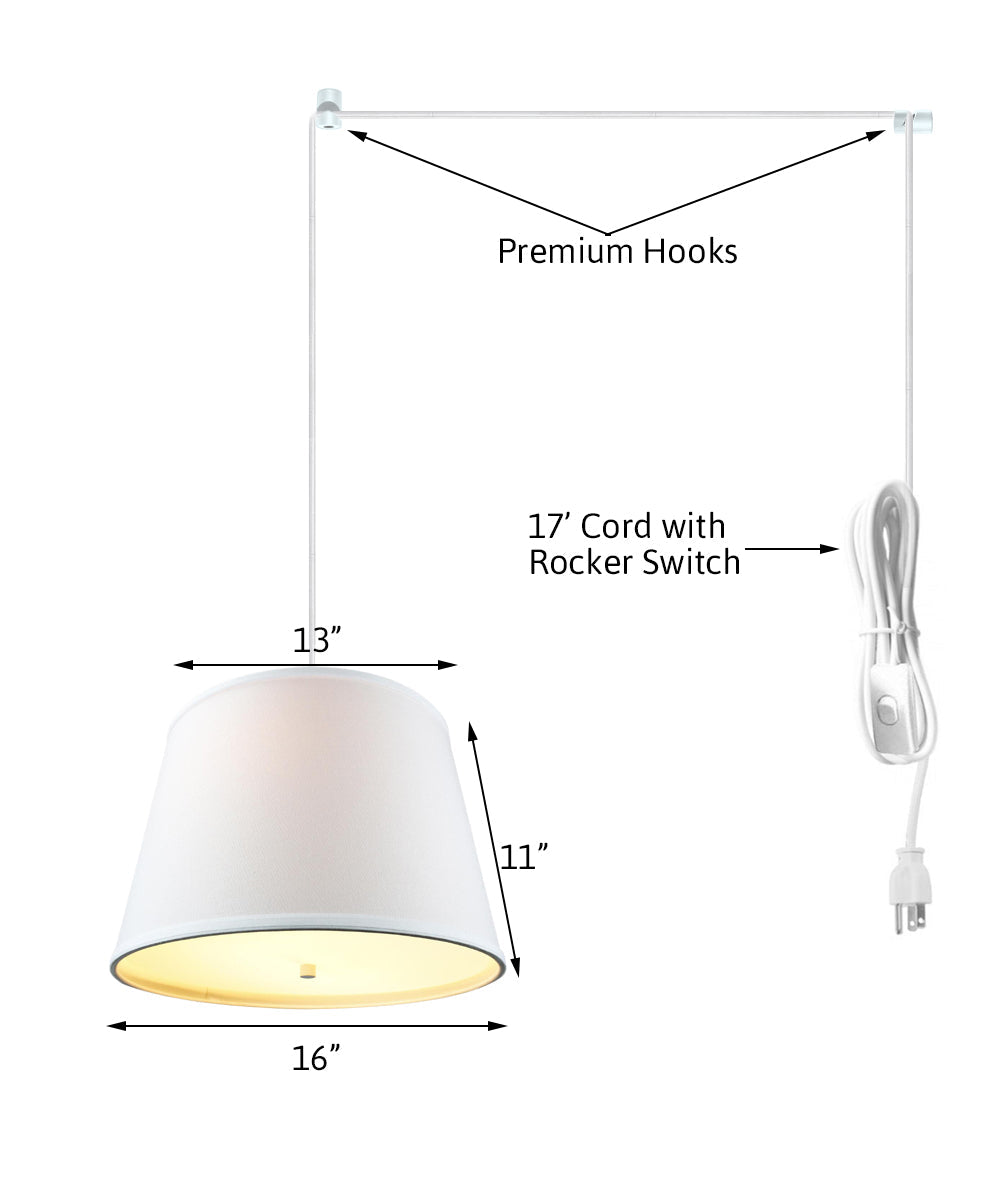 16"W 2 Light Swag Plug-In Pendant White with Diffuser White Cord