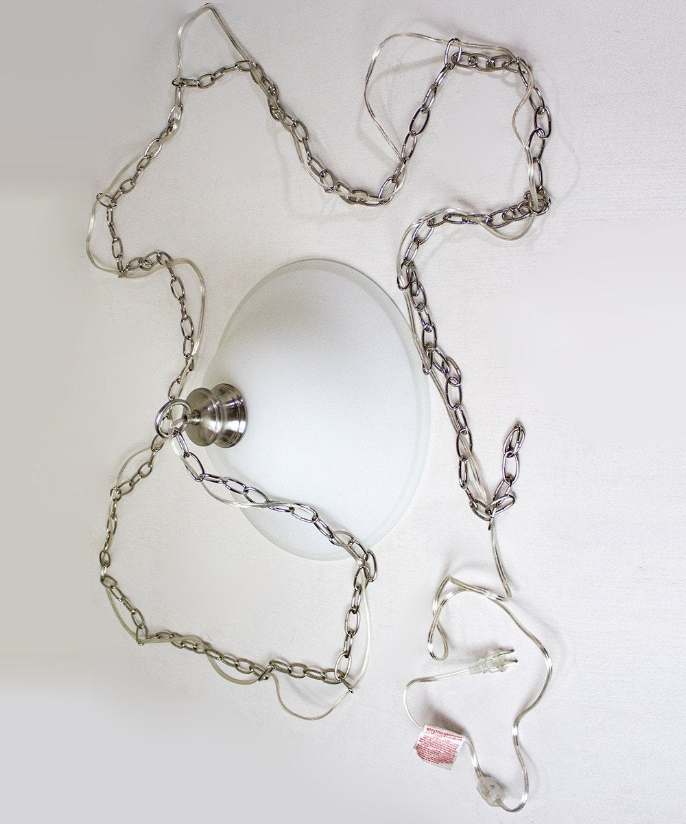 16"W Plug In Swag Milky White Glass Pendant Light Polished Nickel Finish