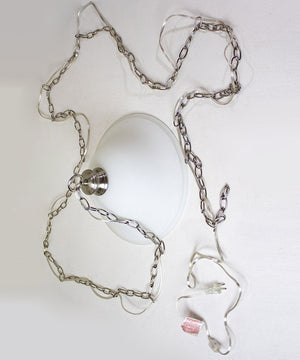 16"W Plug In Swag Milky White Glass Pendant Light Polished Nickel Finish