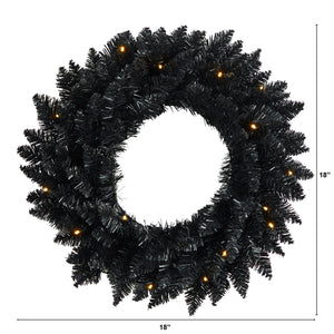 18” Black Artificial Wreath with 20 Warm White LED Lights