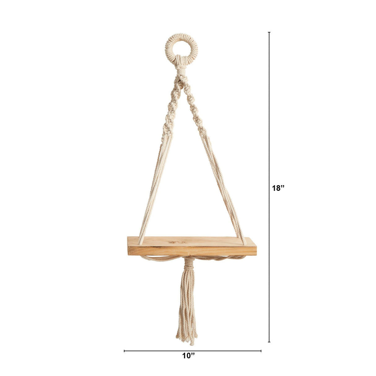 18" Boho Chic Wood Macrame Single Shelf Wall Art Decor"