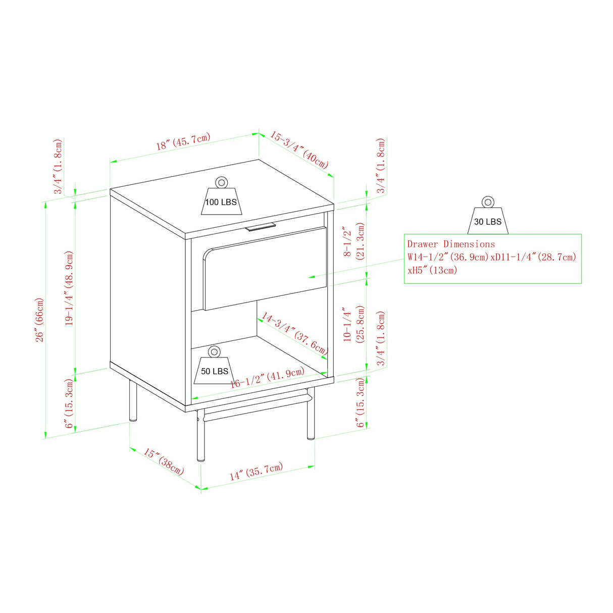 18" Contemporary 1-Drawer Nightstand