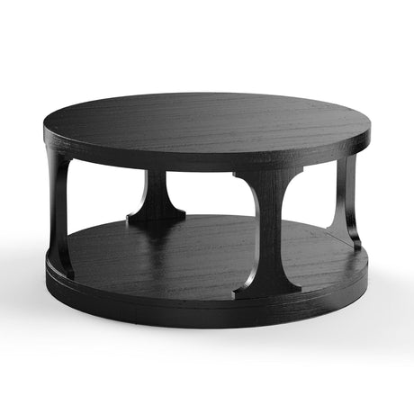 18"H Antique Black Round Structure Coffee Table with Open Shelf