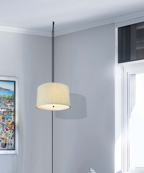 18"W 2 Light Swag Plug-In Pendant Textured Oatmeal with Diffuser Black Cord