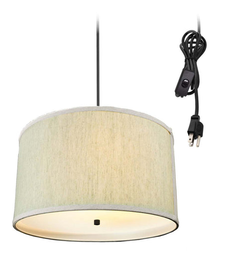18"W 2 Light Swag Plug-In Pendant Textured Oatmeal with Diffuser Black Cord