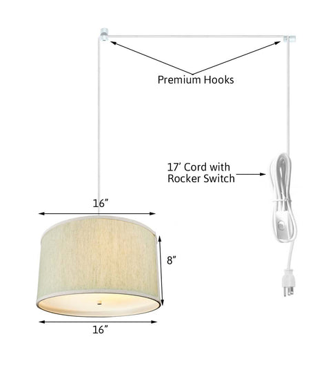 18"W 2 Light Swag Plug-In Pendant Textured Oatmeal with Diffuser White Cord