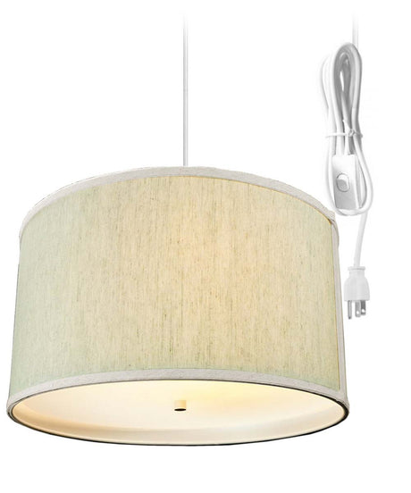 18"W 2 Light Swag Plug-In Pendant Textured Oatmeal with Diffuser White Cord