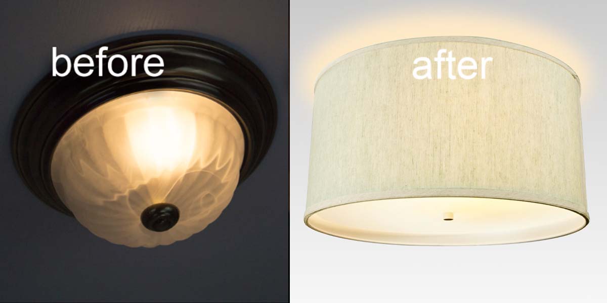 18"W Moderne Flush Mount Conversion Kit Textured Oatmeal Shallow Drum Lampshade
