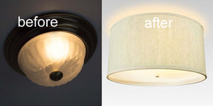 18"W Moderne Flush Mount Conversion Kit Textured Oatmeal Shallow Drum Lampshade