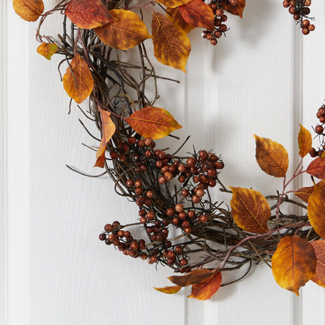 19” Harvest Leaf, Berries and Twig Artificial Wreath