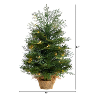 2’ Artificial Christmas Tree in Burlap Base with 35 Warm White LED Lights