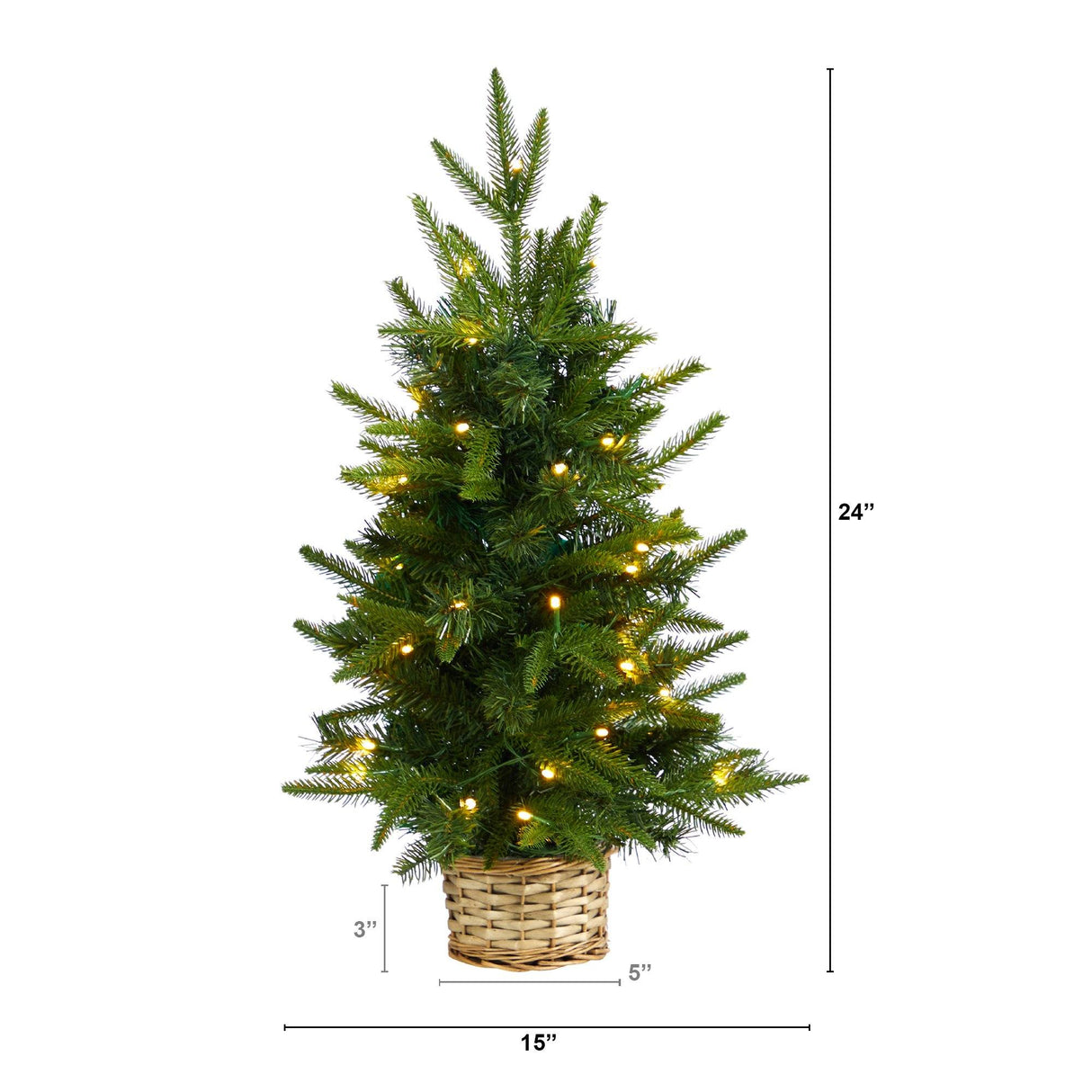 2’ Artificial Christmas Tree with 35 Clear LED Lights in Decorative Basket