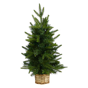 2’ Artificial Christmas Tree with 35 Clear LED Lights in Decorative Basket