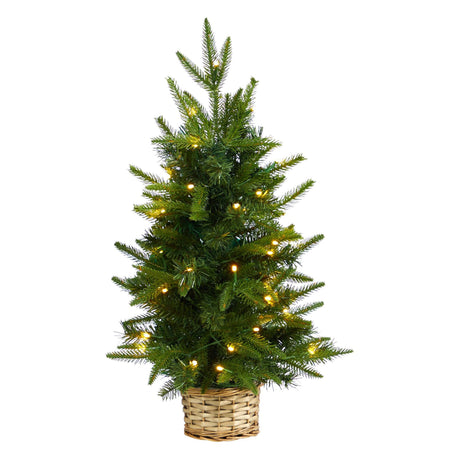 2’ Artificial Christmas Tree with 35 Clear LED Lights in Decorative Basket