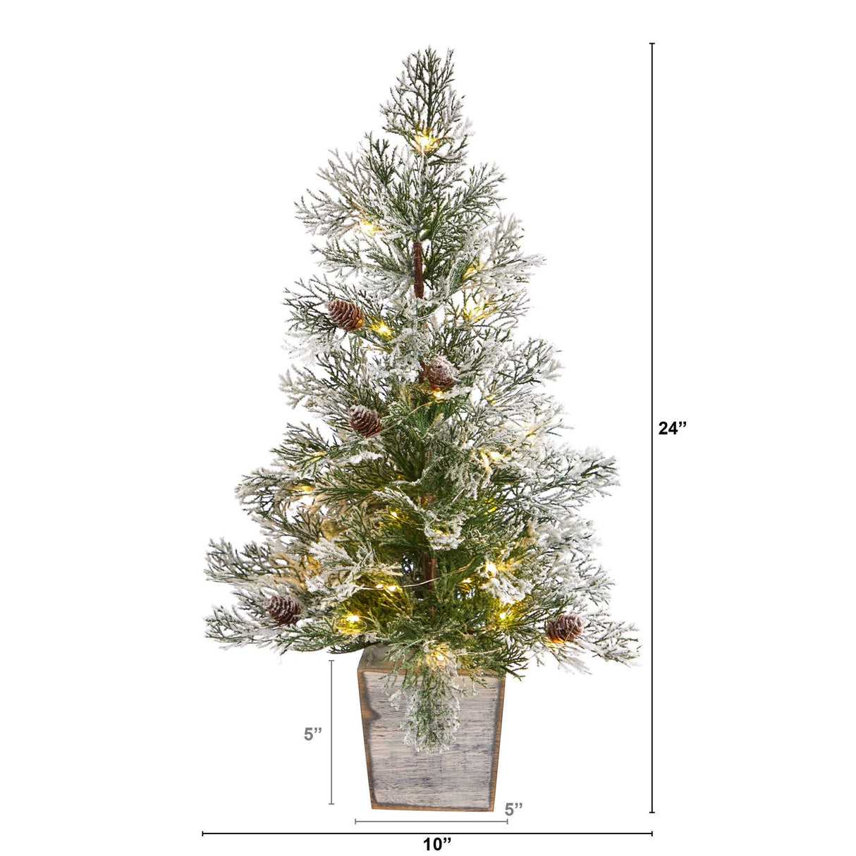 2’ Frosted Pre-Lit Artificial Christmas Tree with Pinecones in Decorative Planter