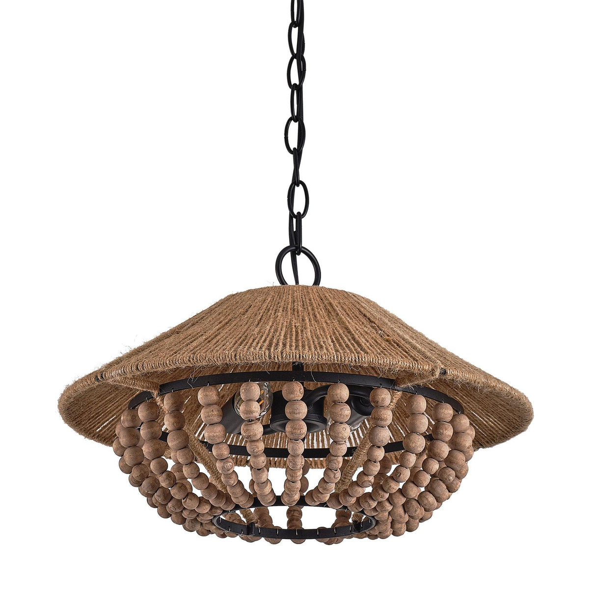 2-Light Farmhouse Pendant Light with Wood Beads