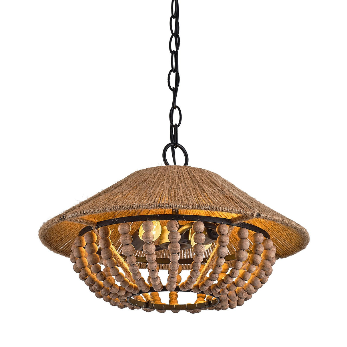 2-Light Farmhouse Pendant Light with Wood Beads