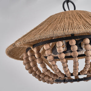 2-Light Farmhouse Pendant Light with Wood Beads