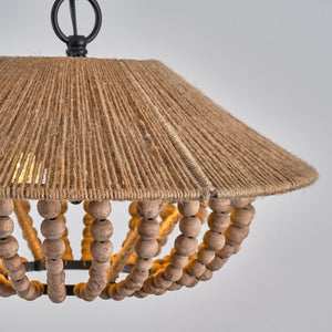 2-Light Farmhouse Pendant Light with Wood Beads