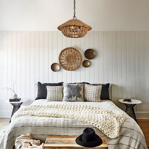 2-Light Farmhouse Pendant Light with Wood Beads