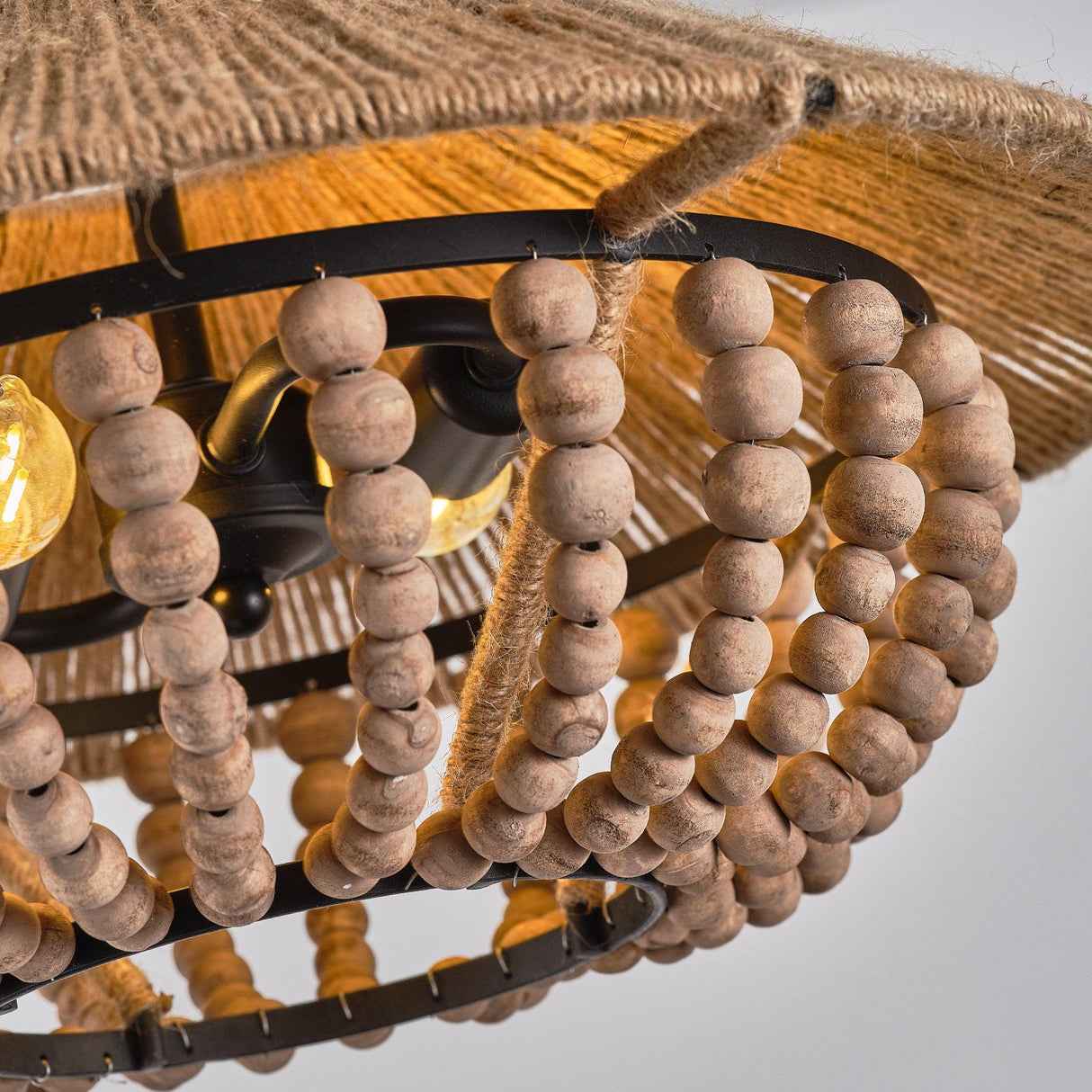 2-Light Farmhouse Pendant Light with Wood Beads