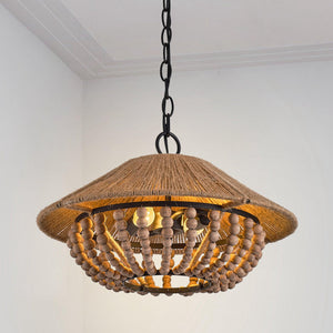 2-Light Farmhouse Pendant Light with Wood Beads