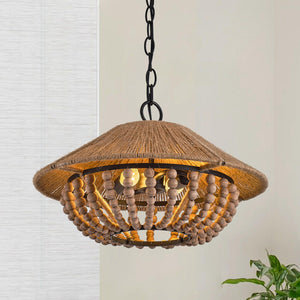 2-Light Farmhouse Pendant Light with Wood Beads