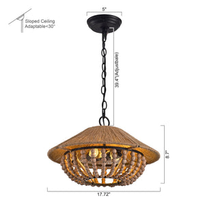 2-Light Farmhouse Pendant Light with Wood Beads